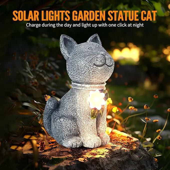 Solar Garden Statue Cat Figurine - Solar Cat Outdoor Statues, Waterproof Resin Cat Sculpture for Yard, Patio, Lawn, and Garden Decoration for Garden Mom Grandma by GreenHaven Gardens