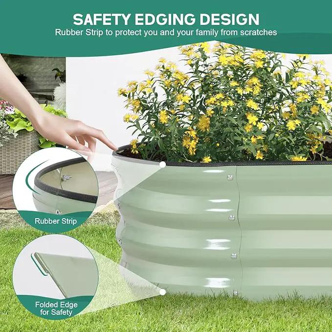 Galvanized Raised Garden Bed - 4×2×1ft (2 Packs) Planter Raised Beds for Gardening | Oval Metal Garden Planter Box with Safety Edging and Gloves for Vegetables Fruits Flower - AvocadoGreen by GreenHaven Gardens