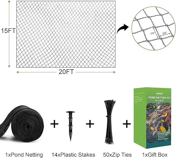 Pond Netting, Pond Netting for Koi Ponds 15 x 20 FT Pond Net, Heavy Duty Woven Fine Mesh Pond Garden Pool Netting Kit for Leaves to Catch Leaves and Debris, Protects Koi Fish from Birds Cats Predators by GreenHaven Gardens