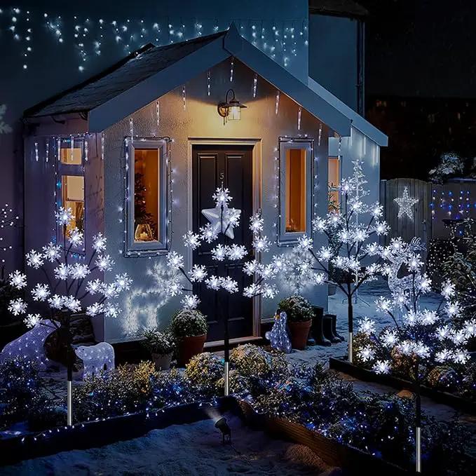 4-Pack 80LED Solar Snowflake Stake Lights - 8 Modes, Waterproof Outdoor Christmas Decorations for Garden, Yard, Pathway, Walkway by GreenHaven Gardens