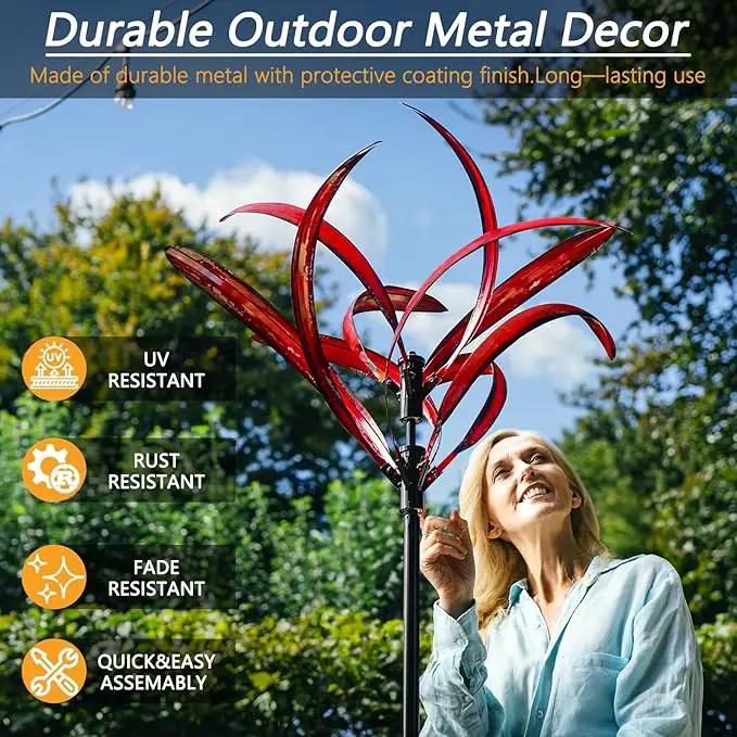 82 inch Wind Spinners Outdoor - Extra Large Metal Wind Sculptures & Spinner with Stake, Big Clearance Windmills for The Yard and Garden, Tall Yard Art Decor-Burgundy Red by GreenHaven Gardens