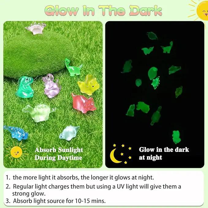 100PCS Luminous Mini Resin Dinosaur Glow in The Dark, 28 Styles Tiny Animals for Hide Garden Micro Landscape Dollhouse Decor Craft by GreenHaven Gardens