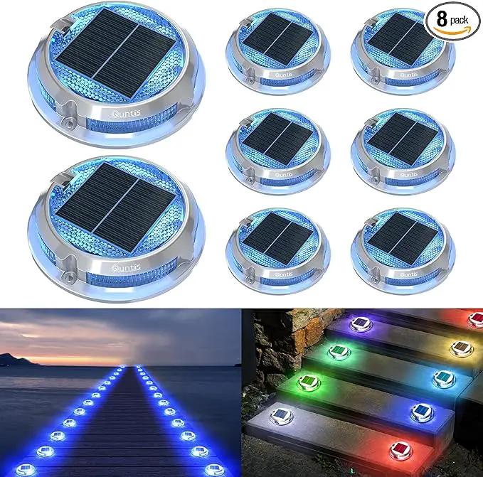 Quntis RGB Solar Deck Lights 8 Pack, 11 Lighting Modes Solar Driveway Lights Outdoor Waterproof IP68, Step Lights for Outside Stair Pathway Walkway by GreenHaven Gardens