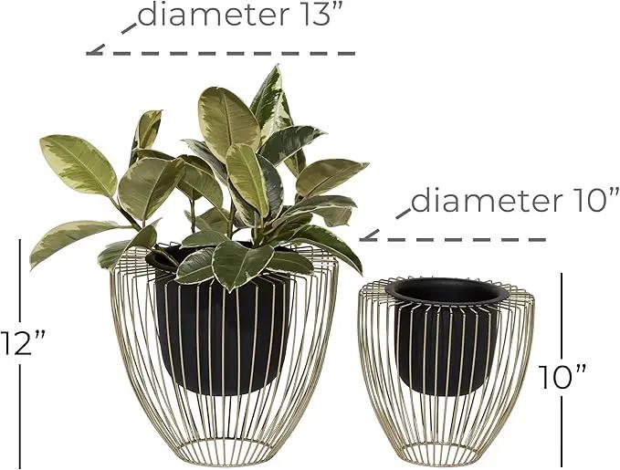 Deco 79 Contemporary Metal, Set of 2 Planters 10", 12"H, Black by GreenHaven Gardens