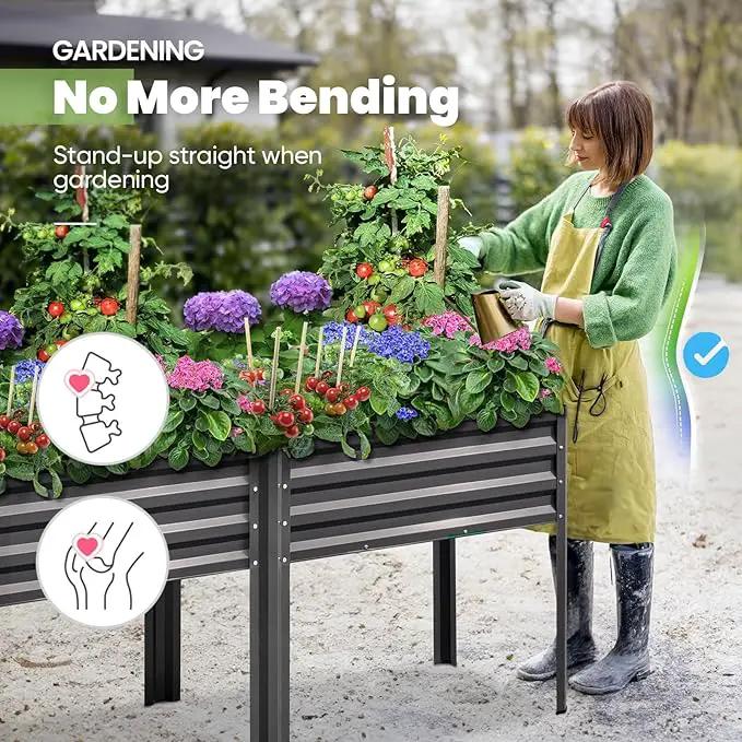 KING BIRD Raised Garden Bed with Legs Galvanized Large Elevated Planter Box for Backyard, Patio, Balcony, 600lb Capacity, Dark Grey 70.9x22.8x31.5 in by GreenHaven Gardens