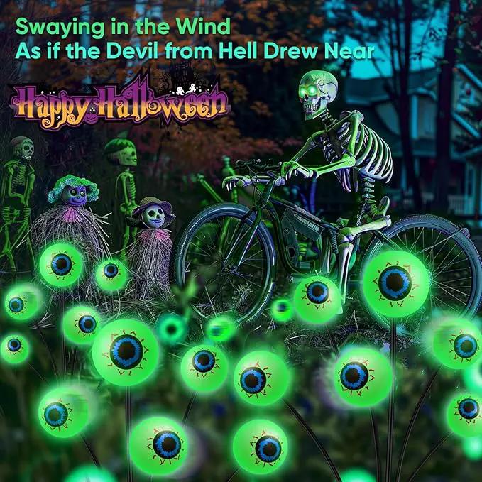 Halloween Solar Lights Outdoor: 4 Pack Upgraded 24 LED Scary Eyeball Lights for Garden Yard Lawn Pathway Landscape Decor, Green Outside Decorations by GreenHaven Gardens