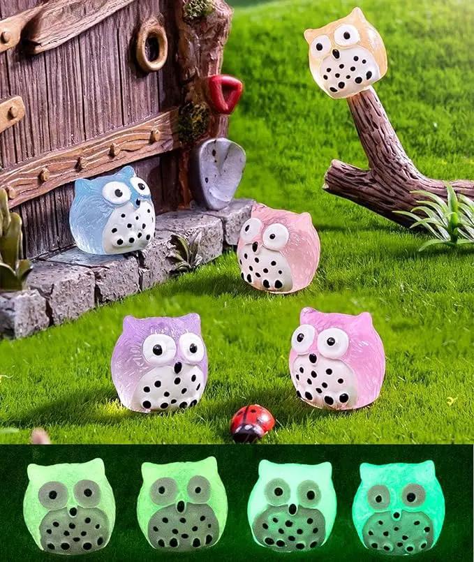 Luminous Mini Resin Animals 40 Pcs Tiny Resin Owls Glow in The Dark for Garden Miniatures Fairy Garden Accessories Plant Decorations and Car Accessories by GreenHaven Gardens