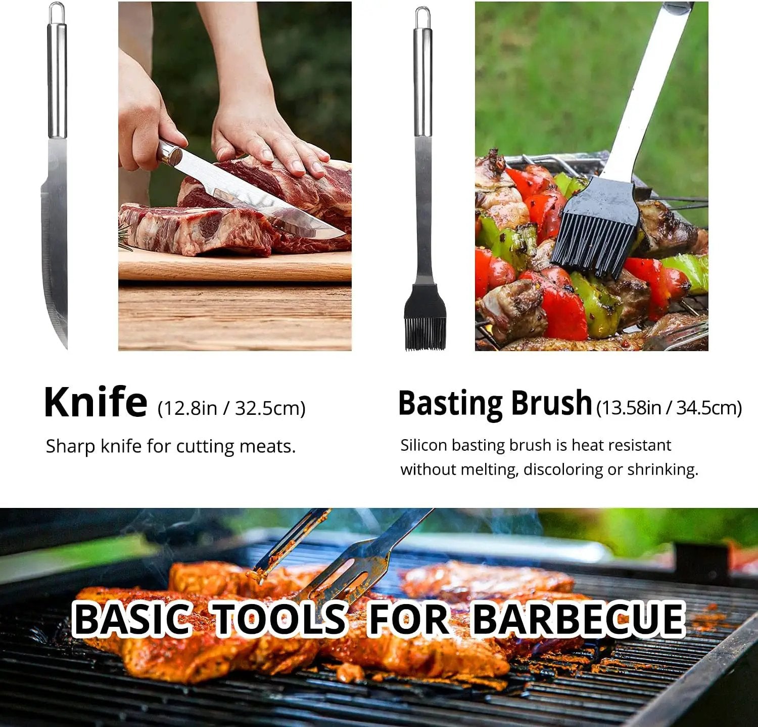 BBQ Utensil Set Stainless Steel Professional Barbecue Accessories Grill Tool with Bag Easy to Carry by GreenHaven Gardens