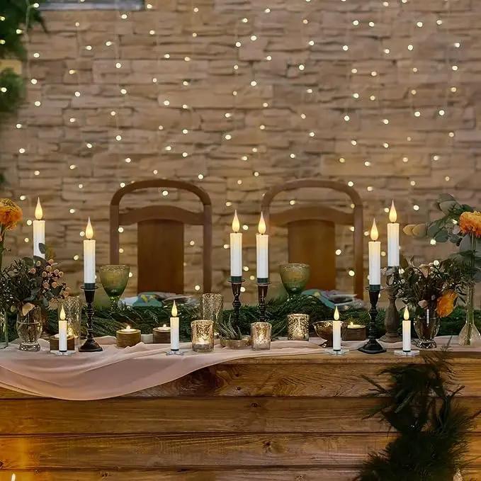 DRomance Christmas Tree Flameless Taper Candle Lights Battery Operated with 10-Key Remote and Timer, 10 Pack Plastic 3D Wick Flickering LED Taper Candles Multi-Using Home Garden Holiday Decor 3.4" by GreenHaven Gardens