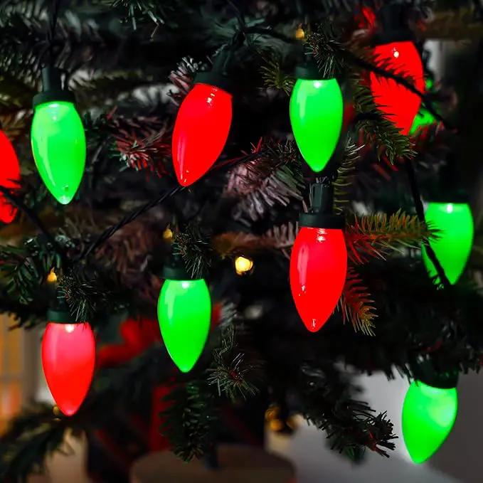 C9 Bulbs Classic Christmas Lights - 50 LED 32ft Strawberry String Light Red&Green - Extendable 8 Modes Funtion with Timer Fairy Lighting for Outdoor, Indoor, Party, Home, Tree Decorations by GreenHaven Gardens