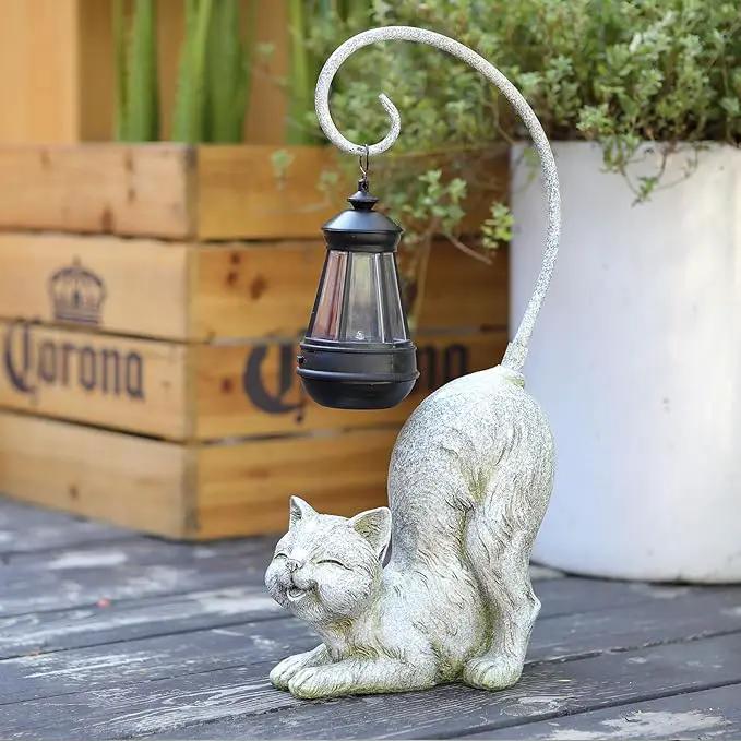 Laughing Cat Figurine with Solar-Powered LED Light, 15.7 Inches Tall Marble, Perfect for Gift Garden Decor or Housewarming for Cat Lovers. by GreenHaven Gardens