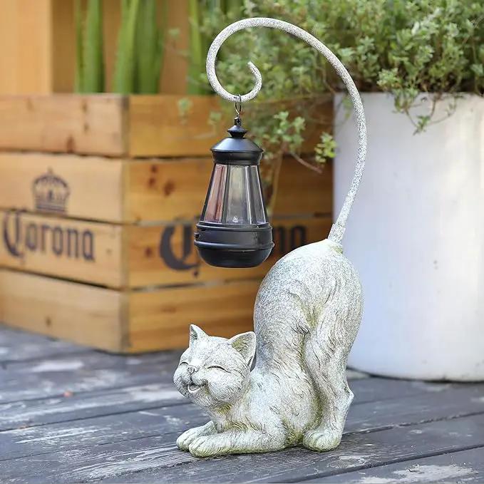 Laughing Cat Figurine with Solar-Powered LED Light, 15.7 Inches Tall Marble, Perfect for Gift Garden Decor or Housewarming for Cat Lovers. by GreenHaven Gardens