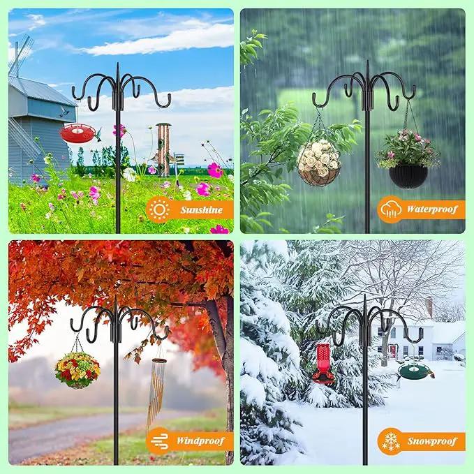 FEED GARDEN [Upgrade Version 76 Inch Four Shepherd Hooks for Outdoor,Bird Feeder Pole with 5 Prong Base, Adjustable Shepard Hooks for Hanging Plant, Solar Lanterns, Wind Chimes, 2 Pack by GreenHaven Gardens