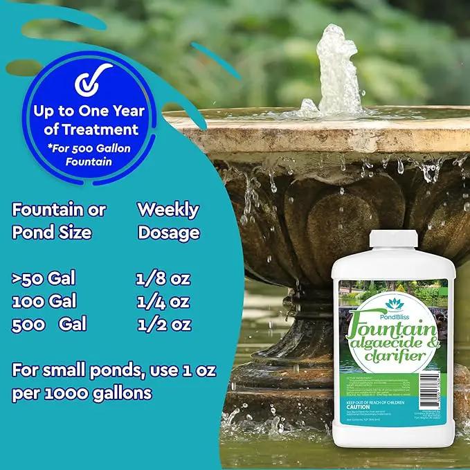 Algaecide for Fountains – Clarify and Controls Algae for Large and Small Fountain - 32 oz (Quart) by GreenHaven Gardens