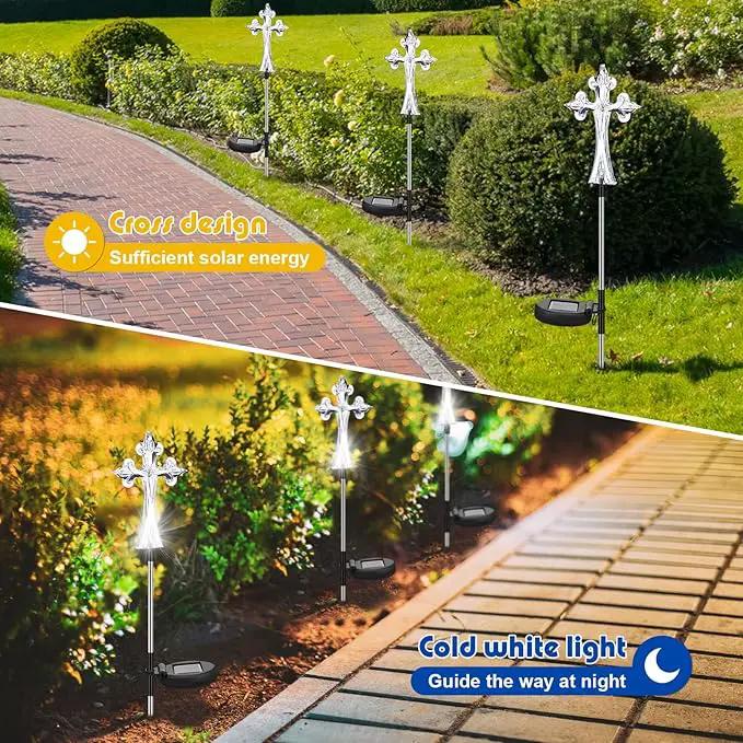 Riakrum 4 Piece Solar Cross for Cemetery Grave Grave Crosses for Cemetery Memorial Stake Solar Lights Waterproof Outdoor Garden Stake Cemetery Cross for Grave Yard Decorations, 16 Inches Long by GreenHaven Gardens