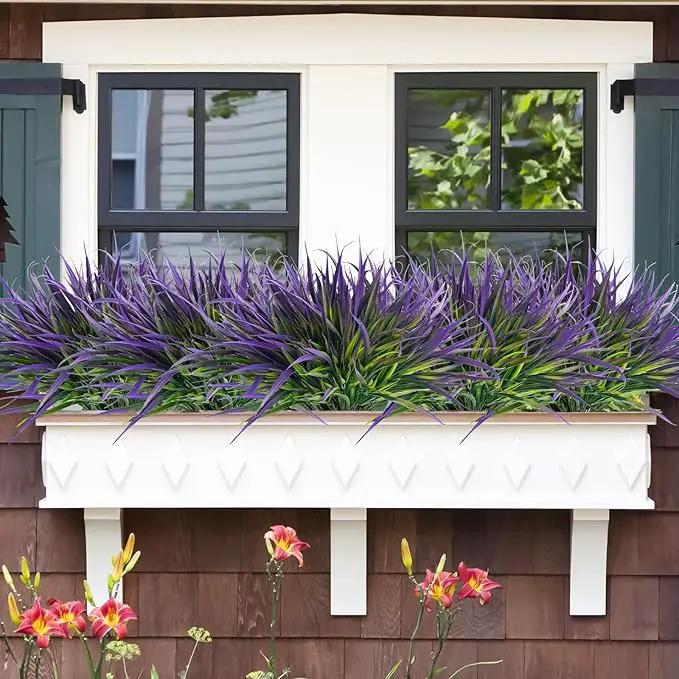 Uieke 6 Bundles Artificial Outdoor Plants UV Resistant Fake Grass Plants Faux Plastic Plants Greenery Shrubs for Home Garden Pathway Window Box Front Porch Spring Summer Decor, Purple by GreenHaven Gardens