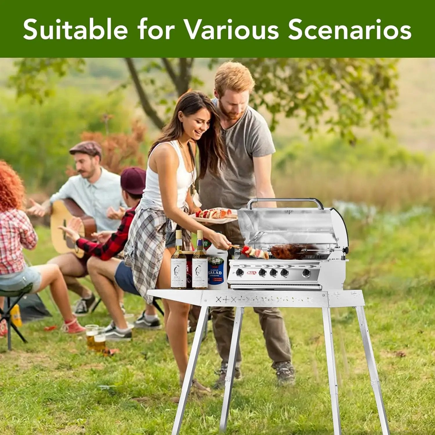 Food Grade 304 Stainless Steel BBQ Grill Table fits Tabletop Griddle, Outdoor Grill Table with 4 Foldable Legs, Portable Grill Stand for RV, Camping, Tailgating by GreenHaven Gardens