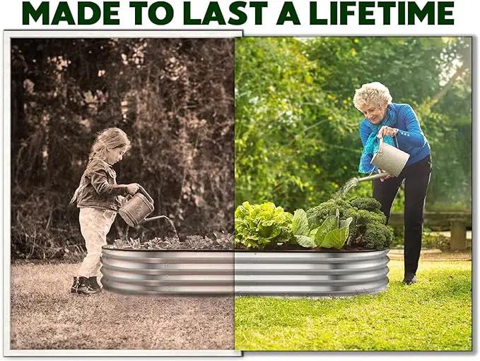 Galvanized Raised Garden Beds Outdoor // 4×2×1 ft Planter Raised Beds for Gardening, Vegetables, Flowers // Large Metal Garden Box (Silver) // Patented Tool-Free Design by GreenHaven Gardens