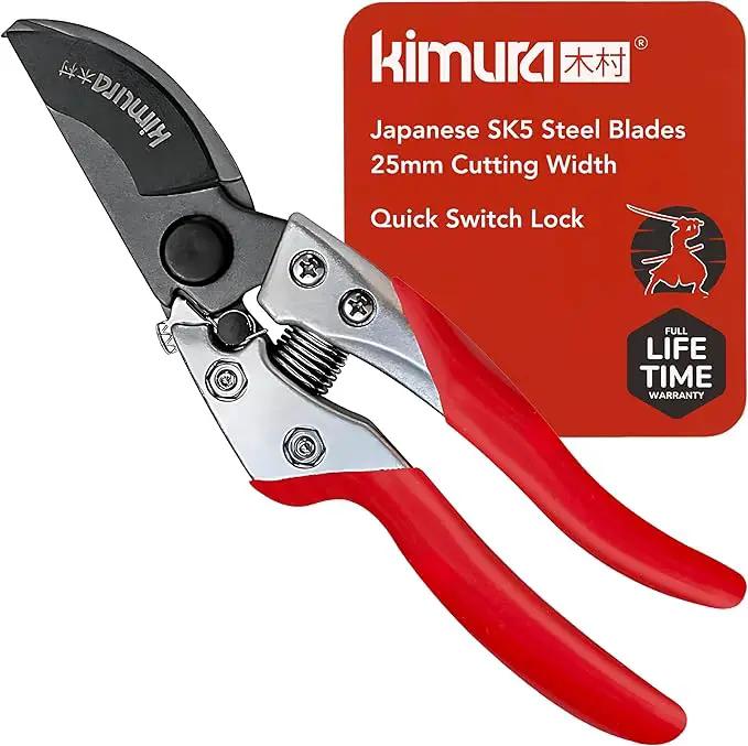 Kimura® 8" Pro Bypass Pruning Shears, Heavy Duty Japanese SK5 Steel Blades, 1 inch Cut Capacity, Non-Slip PVC Coated Handles, Lightweight & Ergonomic, Japanese Pruners, Professional Garden Clippers by GreenHaven Gardens