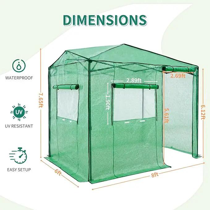 EAGLE PEAK 8x6 Portable Walk-in Greenhouse, Pop-up Indoor Outdoor Garden Green House, Zippered Door and Window, PE Cover, Green by GreenHaven Gardens