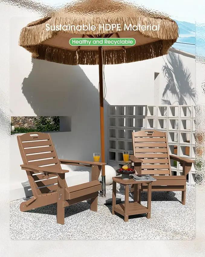 Adirondack Chairs Set of 4, Outdoor Fire Pit Chairs, HDPE All-Weather Adirondack Chairs with Cup Holder, Lawn Chair for Deck, Patio, Garden (Teak) by GreenHaven Gardens