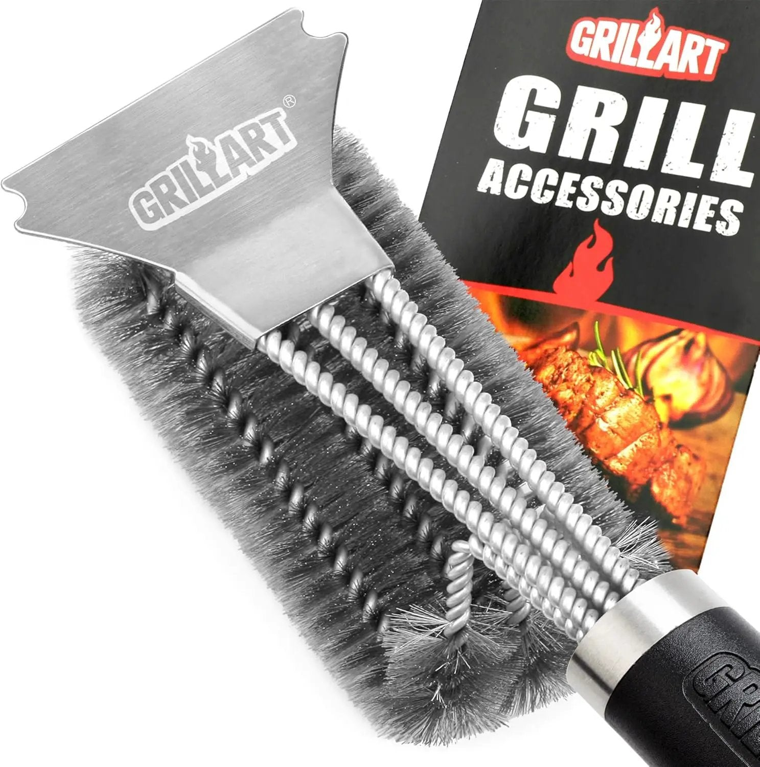GRILLART Grill Brush and Scraper BBQ Brush for Grill, Safe 18" Stainless Steel Woven Wire 3 in 1 Bristles Grill Cleaning Brush, BR-4516 by GreenHaven Gardens