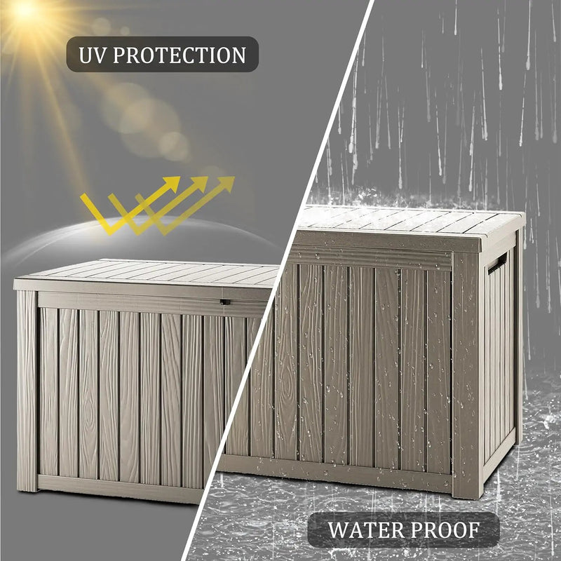 200 Gallon Waterproof Large Resin Deck Box Indoor/Outdoor Lockable Storage Container and Seating for Garden, Pool, and Patio (200 Gallon, Grey) by GreenHaven Gardens