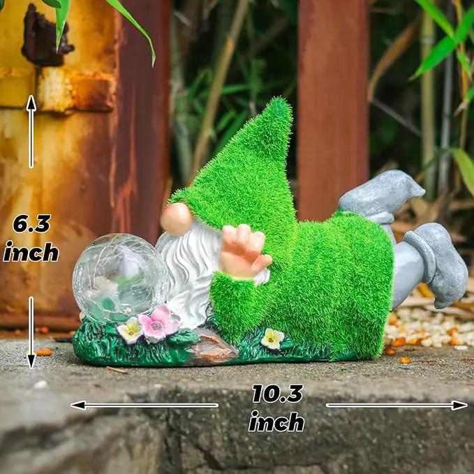 Garden Gnome Statue with Solar Crackle Glass Globe Lights, Resin Gnomes Statue, Patio Yard Lawn Porch Outdoor Garden Decor Christmas Housewarming Gift by GreenHaven Gardens