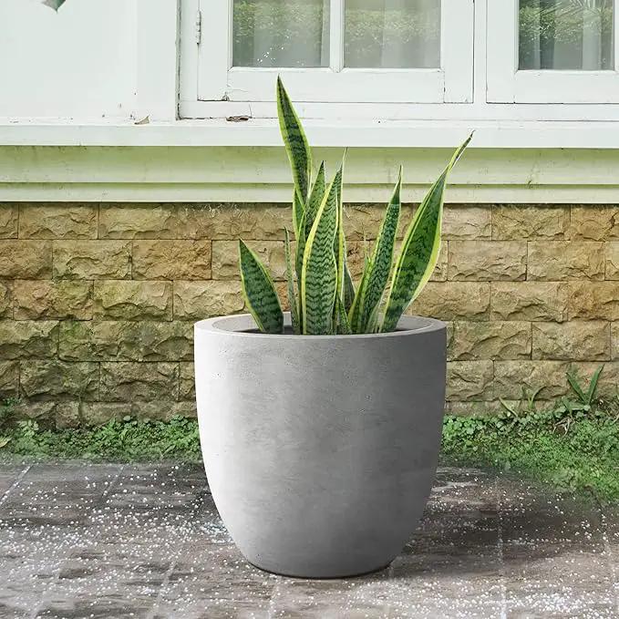 Kante 18 Inch Dia Round Concrete Planter, Indoor Outdoor Large Plant Pot with Drainage Hole and Rubber Plug for Home Patio Garden, Natural Concrete by GreenHaven Gardens
