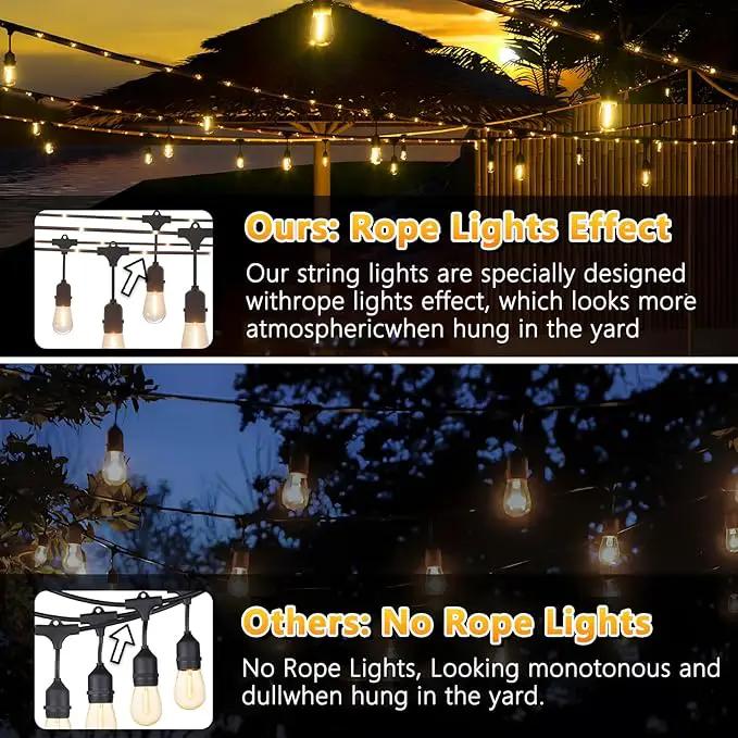 Outdoor String Fairy Lights, 48ft Dimmable Patio Lights with 15+1 S14 Retro Edison Bulbs & 144 Fairy Rope, IP65 Waterproof, LED Outside Hanging Light for Party Backyard Bistro, 7 Strands Connectable by GreenHaven Gardens