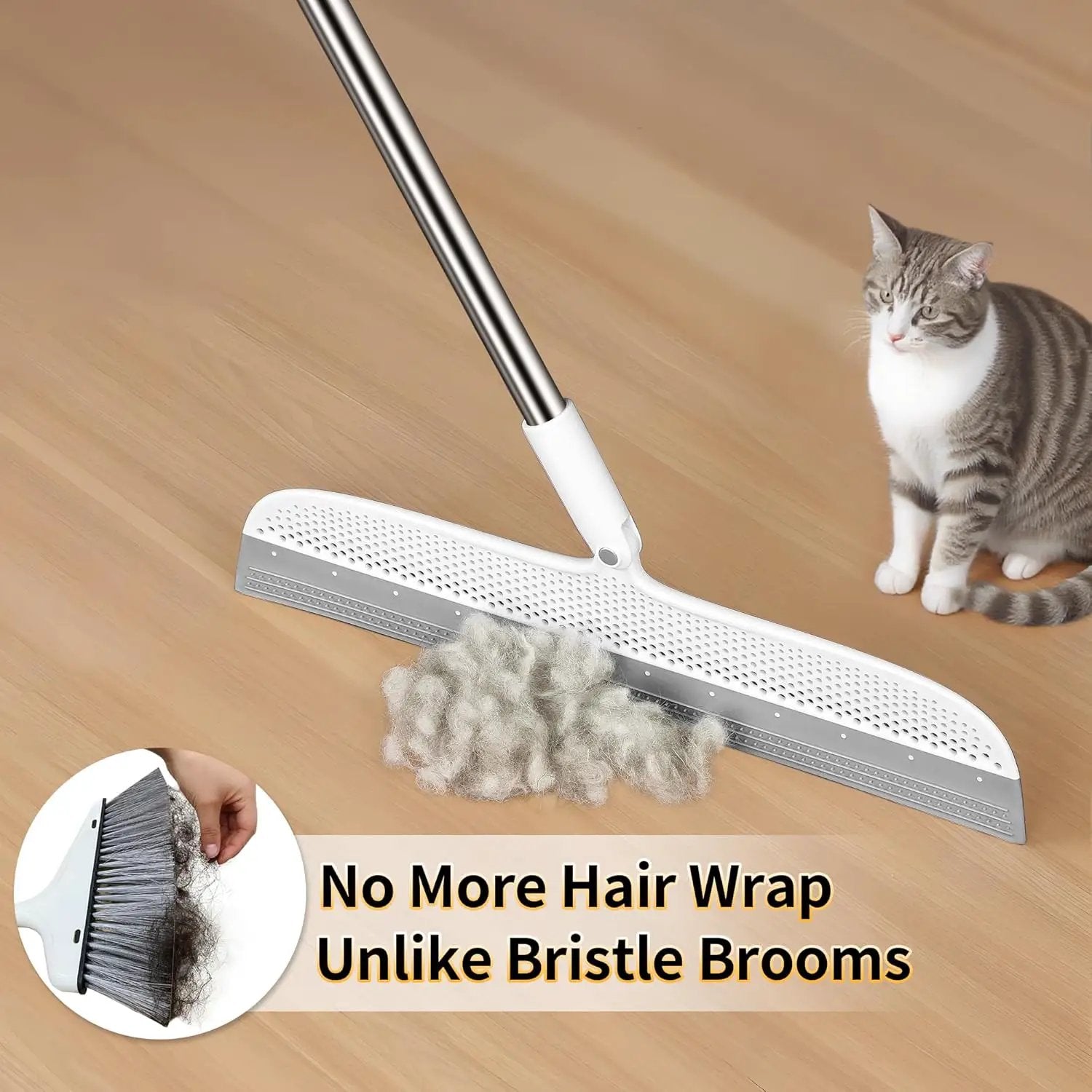Silicone Floor Squeegee & Broom – Long Handle Hair Remover for Water, Pet Hair – for Bathroom, Tile, Concrete, Garage, Deck, Glass – Indoor Outdoor Cleaning Tool – White (15.7 inch) by GreenHaven Gardens