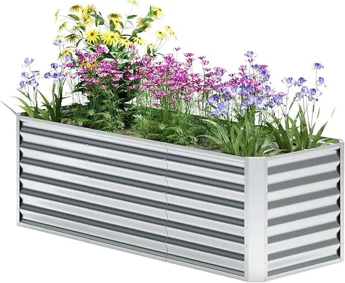 EKX 6x2x2FT Galvanized Raised Garden Bed, Raised Garden Bed Kit-Metal Planter Box Outdoor,Planting for Vegetables, Fruits,Herbs, Flowers-Slive by GreenHaven Gardens