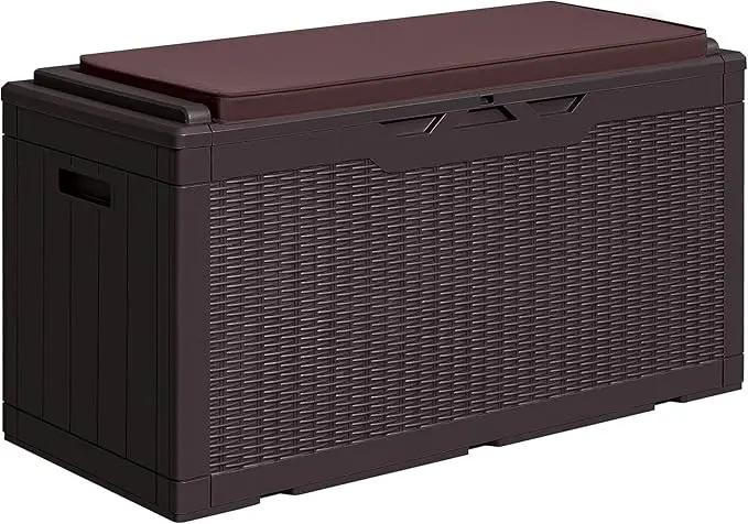 Greesum 100 Gallon Resin Deck Box Large Outdoor Storage with Cushions for Patio Furniture, Garden Tools, Pool Supplies, Weatherproof and UV Resistant, Lockable, Dark Brown by GreenHaven Gardens