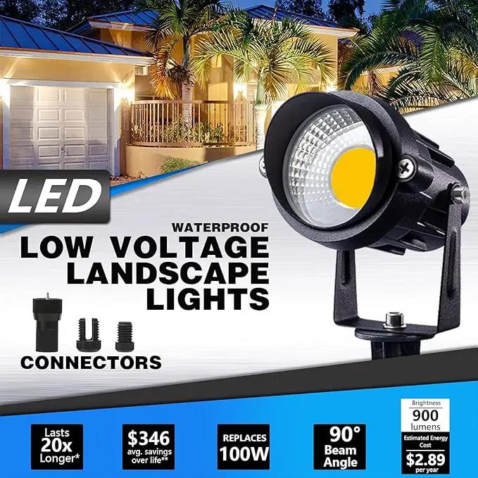 SUNVIE 12W Low Voltage Landscape Lighting Waterproof LED Landscape Lights 3000K Garden Pathway Lights 12V Outdoor Spotlights with Spike Stand, 2 Pack with Connectors by GreenHaven Gardens