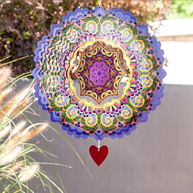 SteadyDoggie 12-Inch 3D Wind Spinners Outdoor - Mandala Purplerain Windmill Yard Decorations - Stainless Steel Laser Cut Ornament - Kinetic Garden Decor for Outside by GreenHaven Gardens