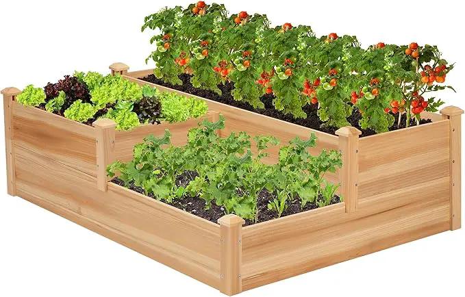 VIVOSUN 3-Tier 3-Grid Wooden Raised Garden Bed, 42.5 x 34.5 x 15 Inches, Outdoor Elevated Wood Planter Box with Screwdriver for Gardens, Patios, Backyards, Balcony and Outdoors by GreenHaven Gardens