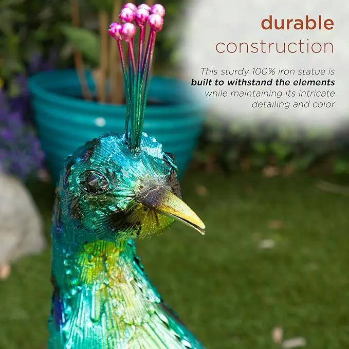 Alpine Corporation HEH378 Metal Jumbo Sized Majestic Peacock Decor, Elegant Garden & Patio Bird Statue, 33" H, Blue by GreenHaven Gardens