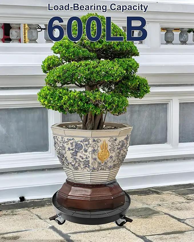 20 Inch Plant Caddy with Wheels Outdoor Indoor, Extra Large Rolling Plant Stand for 600lb Heavy Duty Flower Pots, Round Plant Rollers Lockable Potted Planter Dolly, Black by GreenHaven Gardens