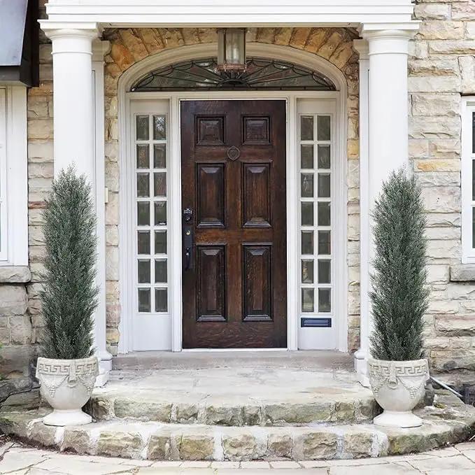 THE BLOOM TIMES 6ft Tall Topiary Trees Artificial Outdoor – UV Resistant Faux Cedar Pine Cypress Bushes and Shrubs, Fake Potted Plants for Front Porch Outside Planter Patio Decor, Set of 2 (6 Foot) by GreenHaven Gardens