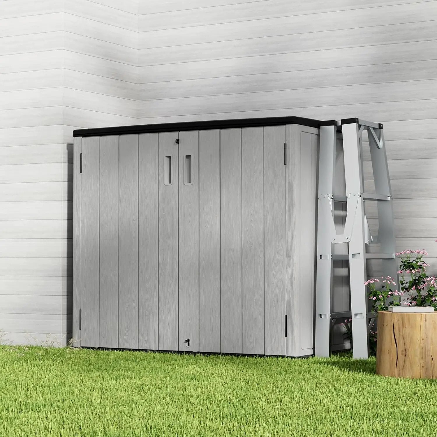 HOMSPARK 37 Cu.Ft Outdoor Storage Shed Weather Resistant, Multi Functional | Double-Wall Resin Storage Sheds & Outdoor Storage Box Waterproof for Backyard Garden Patio Lawn (Light-Grey) by GreenHaven Gardens