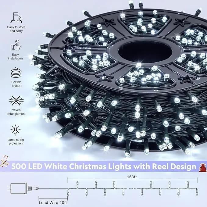 JMEXSUSS 500 LED White Christmas Lights Outdoor, 173ft 8 Modes Christmas Tree Lights, Waterproof Christmas Twinkle String Lights Green Wire for House Wedding Party Xmas Indoor Decorations by GreenHaven Gardens