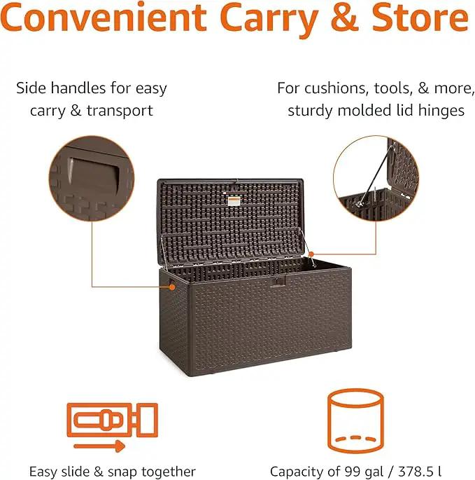 Amazon Basics Outdoor Organization & Storage Deck Box with Lid, 99 Gallon, Brown by GreenHaven Gardens