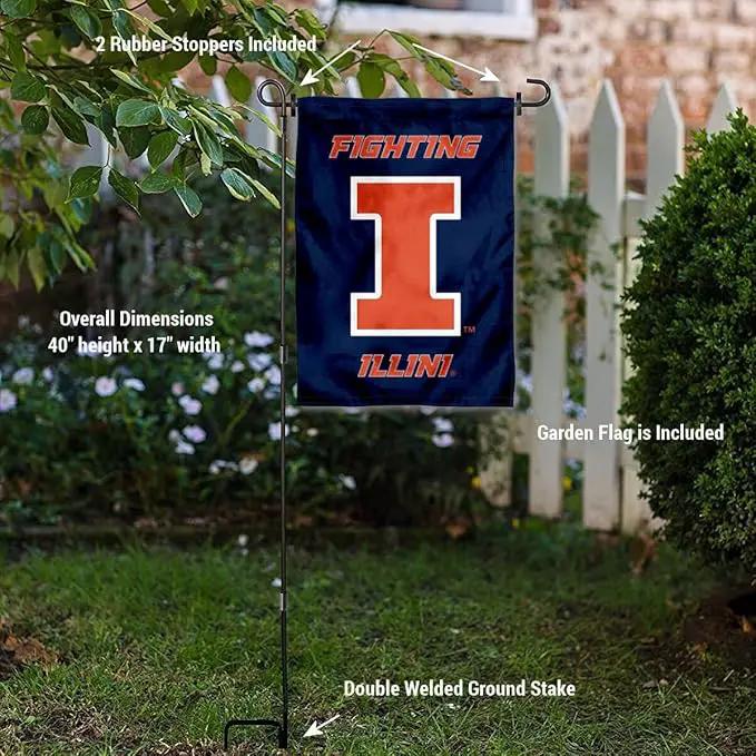 College Flags & Banners Co. Illinois Fighting Illini Garden Flag with Stand Holder by GreenHaven Gardens