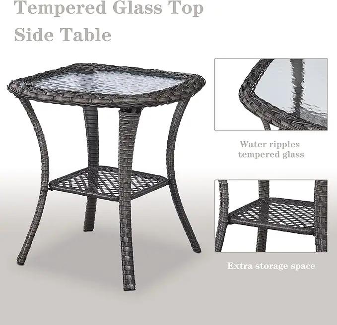 5 Pieces Patio Furniture Sets Wicker Outdoor Furniture, Rattan Patio Swivel Glider Chairs with 2 Ottoman and Glass Side Table by GreenHaven Gardens