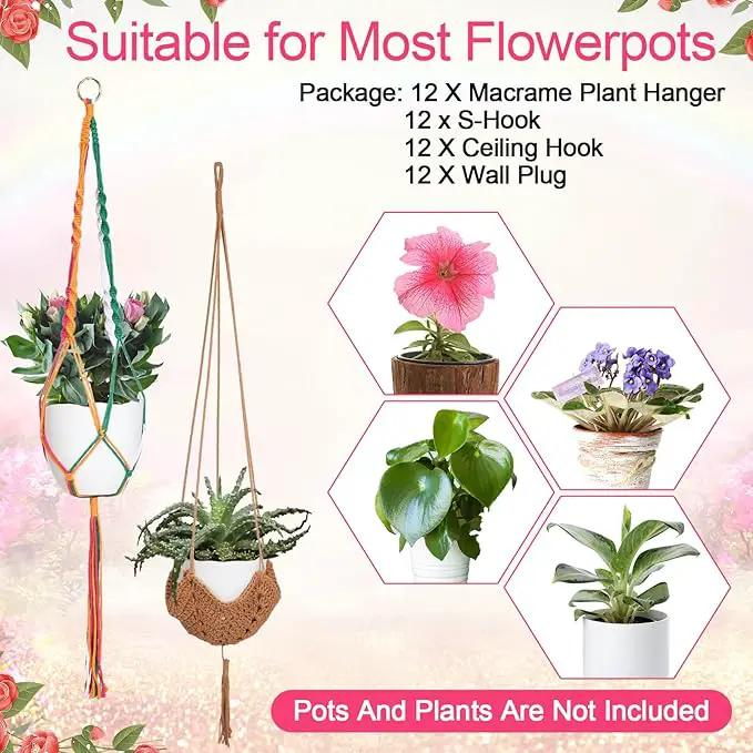 Hoteam 12 Pcs Macrame Plant Hangers Macrame Hanging Planters for Indoor Plants Handmade Boho Hanging Baskets Flower Pots Holder for Outdoor Home Wall Decor by GreenHaven Gardens