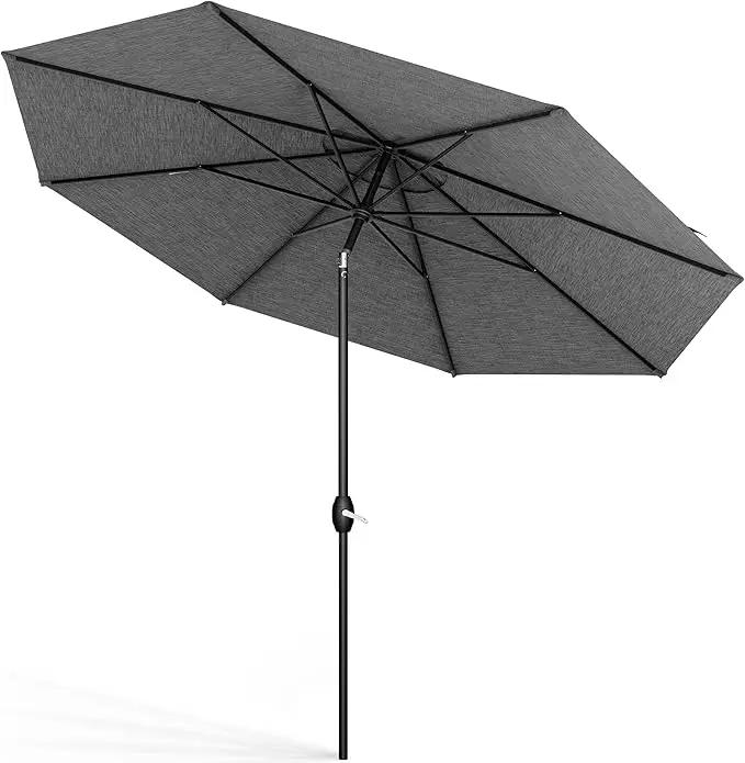 Midtown Umbrellas Sunbrella Umbrella 9 Feet Outdoor Umbrella With Cast Slate Acrylic Fabric - Auto-Tilt Aluminum Frame Patio Umbrella For Backyard, Deck, Garden, Pool - Black Pole by GreenHaven Gardens