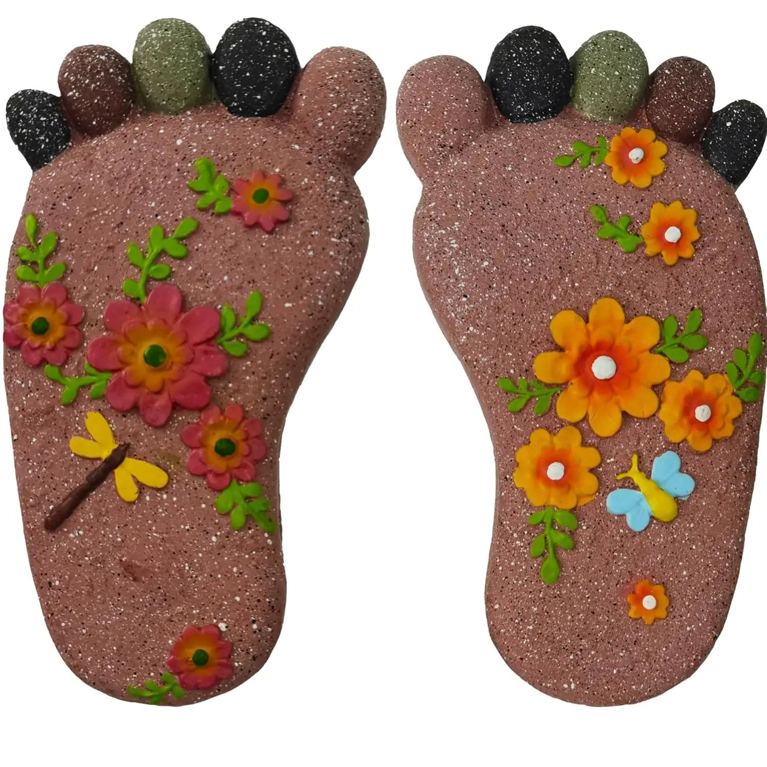 Stepping Stones - Light Brown Resin Footprint Shaped Set of 2 for Patio, Deck, Garden or Sidewalk by GreenHaven Gardens