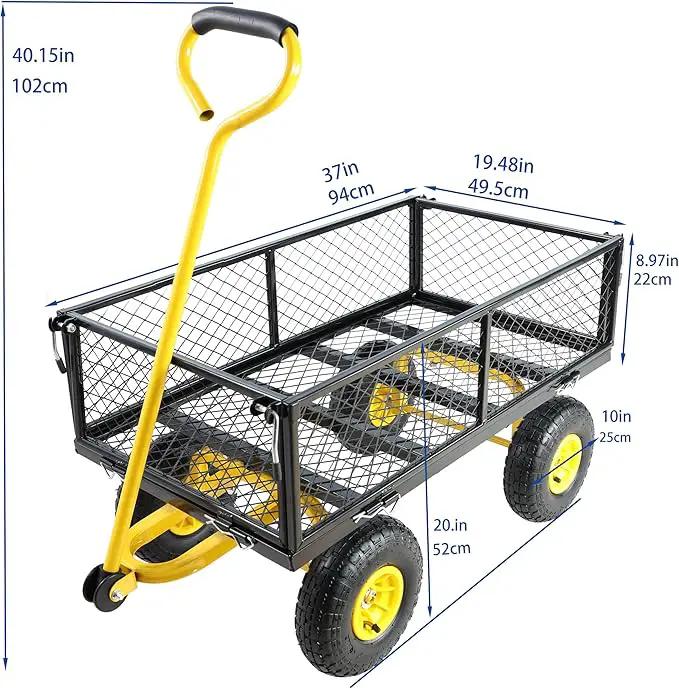 Wagon Removable Sides - Farm, Warehouse, Yard Dump Cart - Yellow+Black Air Wheels by GreenHaven Gardens