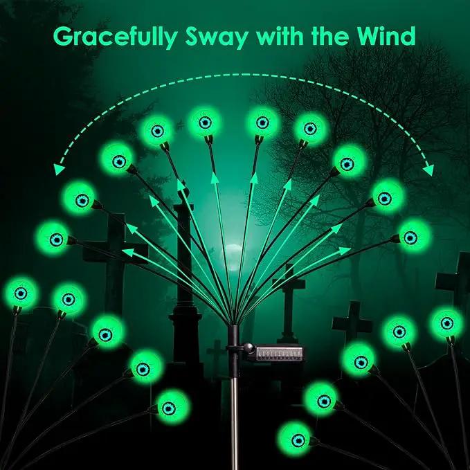 Halloween Decorations, 4 Pack 40LED Solar Halloween Lights Outdoor Scary Eyeball Waterproof Halloween Solar Garden Lights Swaying Firefly Lights for Yard Garden Patio Party Decor Green by GreenHaven Gardens
