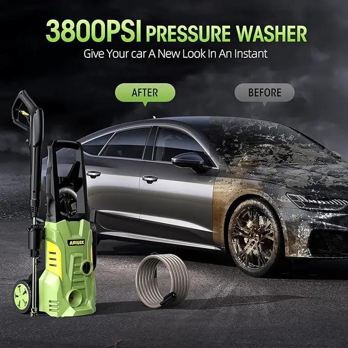 Electric High Pressure Washer - Portable Washer with 23 FT Water Outlet & 6.6 FT Inlet Hose, Steel Spray Wand, Foam-Adjustable Cannon,4 Nozzle Set, Cleans Car/Patio/Fence/Window, 3800PSI 2.4GPM by GreenHaven Gardens